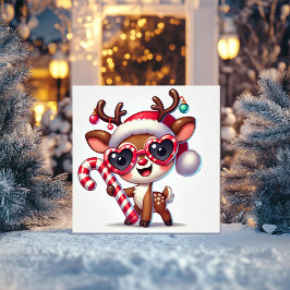 楽しいトナカイとキャンディーケーンのオーナメント シーズンカード