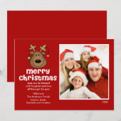楽しいトナカイのクリスマス フラット フォトカード 招待状 (正面/裏面)