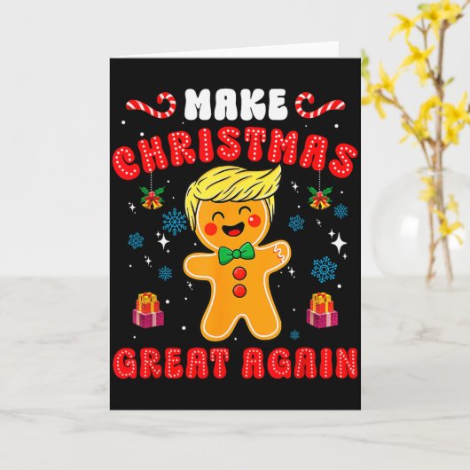 楽しいトランプのジンジャーブレッドマンでクリスマスを素晴らしいものに カード (黄色い花)