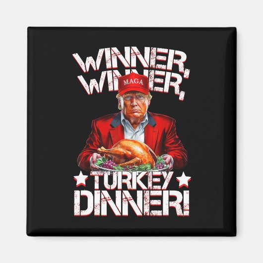 楽しいトランプ勝者勝者七面鳥の夕食サンクスギビ マグネット (正面)
