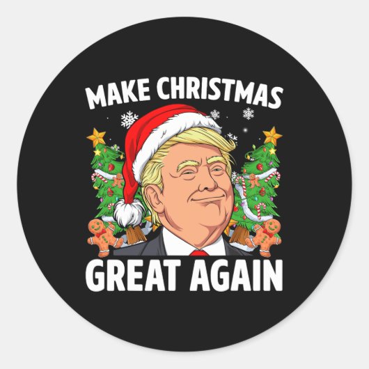 楽しいトランプ2024クリスマスを再び偉大に男の子 ラウンドシール (正面)