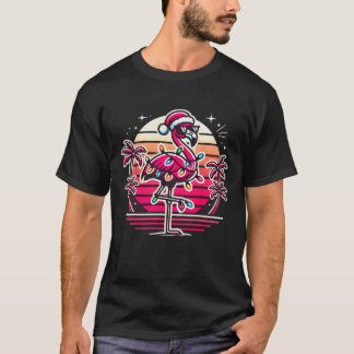 楽しいトロピカルピンクフラミンゴ クリスマス イン ジュライ ハワイ Tシャツ