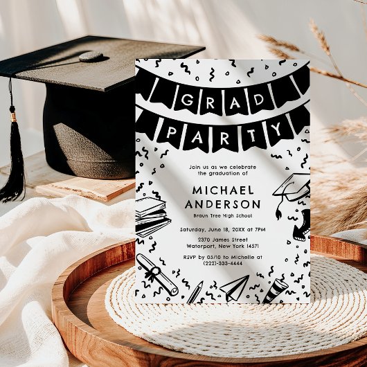 楽しいドゥードル卒業パーティー 招待状