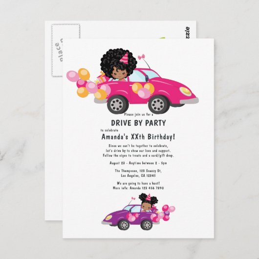 楽しいドライブバースデーガールパーティー ポストカード (正面/裏面)