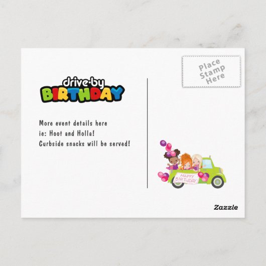 楽しいドライブバースデーガールパーティー ポストカード (裏面)