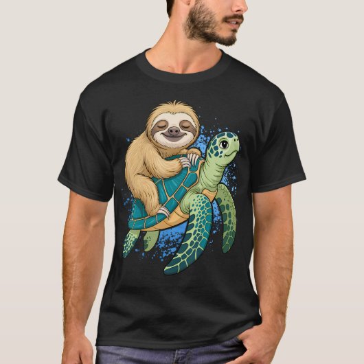 楽しいナマケモノが乗ってます Tシャツ (正面)