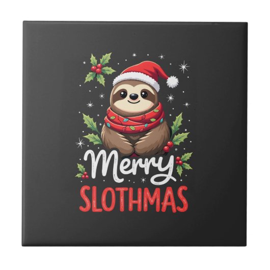 楽しいナマケモノのクリスマス ライト メリー スロースマス ナマケモノのクリスマス タイル (正面)