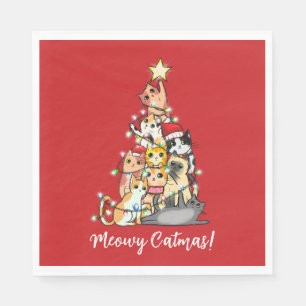 楽しいニャークリスマス ねこ クリスマスツリー オリジナルデザイン スタンダードランチョンナプキン