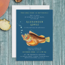 楽しいネイビーブルーの大きな魚の上司の引退 水彩魚