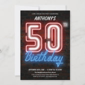 楽しいネオンレトロ50歳誕生日パーティー招待状 招待状 (正面)