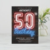 楽しいネオンレトロ50歳誕生日パーティー招待状 招待状 (スタンド正面)