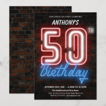 楽しいネオンレトロ50歳誕生日パーティー招待状