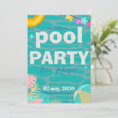 楽しいネオン グロー ブルー グリーン プールパーティー男子誕生日 招待状 (スタンド正面)