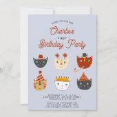 楽しいネコのパーソナライズされた1歳の誕生日パーティー招待状 招待状 (正面)