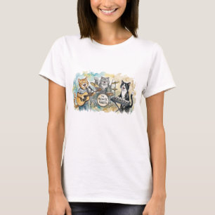 楽しいネコバンド 音楽 ピアノ ドラム キーボード Tシャツ