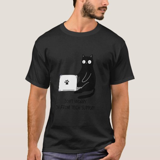 楽しいネコ好きのためのテクニカルサポートのTシャツ 面白い Tシャツ (正面)