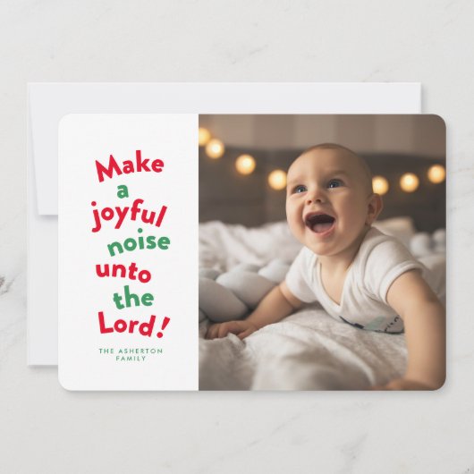 楽しいノイズを作ろう 面白い宗教的なクリスマスの写真 シーズンカード (正面)