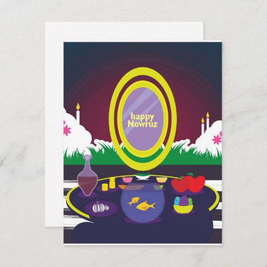 楽しいノウルーズ ペルシャ暦新年 ホリデーカード (正面/裏面)