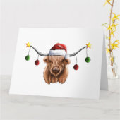 楽しいハイランド牛のクリスマスを カード (黄色い花)