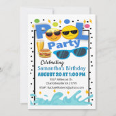 楽しいハッピー顔の誕生日プールパーティー招待状 招待状 (正面)