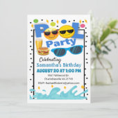 楽しいハッピー顔の誕生日プールパーティー招待状 招待状 (スタンド正面)