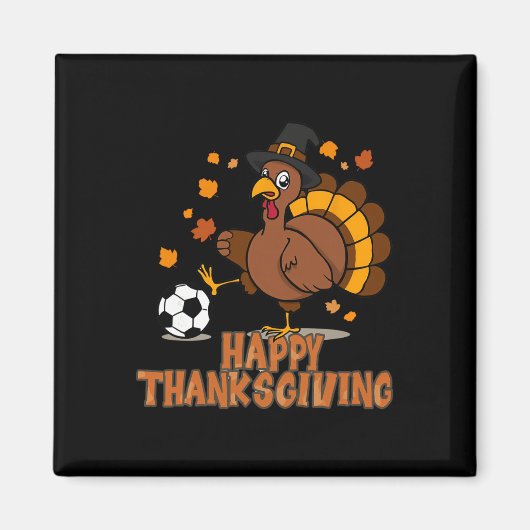 楽しいハッピー・サンクスギビング・ターキー・サッカー好き男子 マグネット (正面)