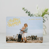 楽しいハヌカ・スター＆ジェリー・ドーナツ・パターン・ゴールド 箔シーズンカード (立ち正面)