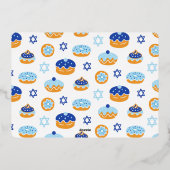 楽しいハヌカ・スター＆ジェリー・ドーナツ・パターン・ゴールド 箔シーズンカード (裏面)