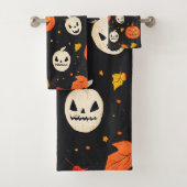 楽しいハロウィンのかぼちゃと葉のプリント バスタオルセット (インサイチュ)