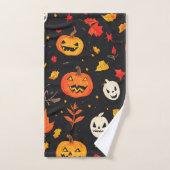 楽しいハロウィンのかぼちゃと葉のプリント バスタオルセット (ハンドタオル)