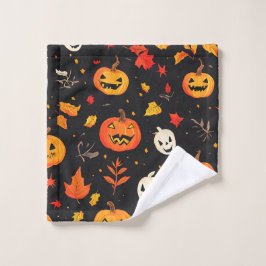 楽しいハロウィンのかぼちゃと葉のプリント バスタオルセット