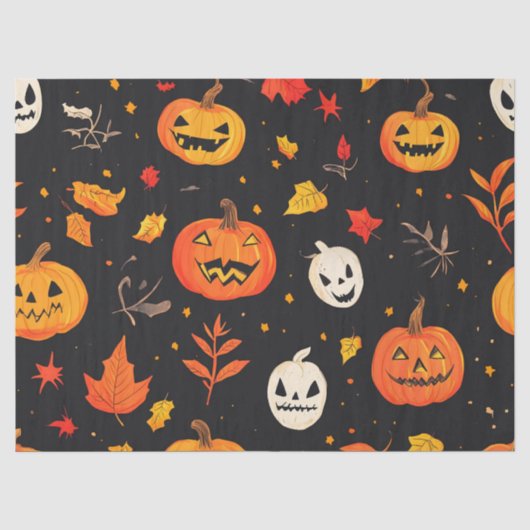 楽しいハロウィンのかぼちゃと葉のプリント 薄葉紙 (正面)