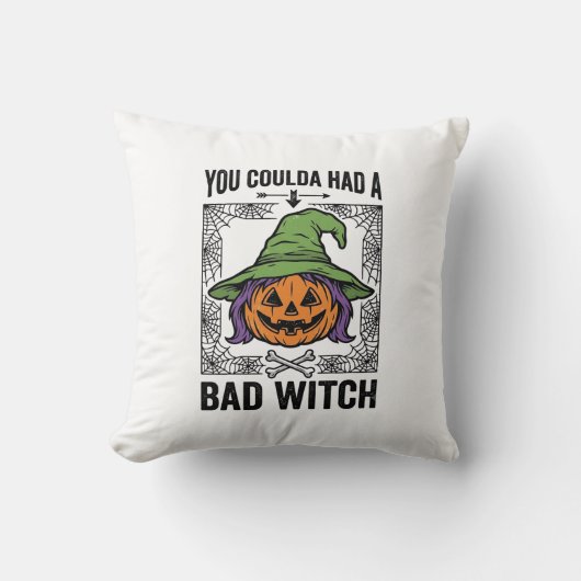 楽しいハロウィンのカボチャの魔女 クッション (正面)
