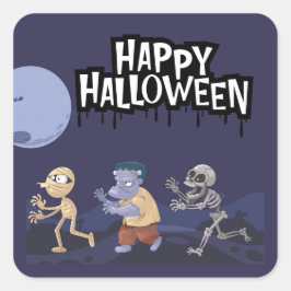 楽しいハロウィンのゴブリンお菓子をくれな祭ステッカー スクエアシール