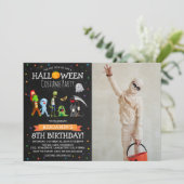 楽しいハロウィンの子供のコスチューム誕生日パーティーの写真 招待状 (スタンド正面)