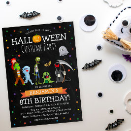 楽しいハロウィンの子供のコスチューム誕生日パーティー 招待状