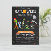 楽しいハロウィンの子供のコスチューム誕生日パーティー 招待状 (スタンド正面)