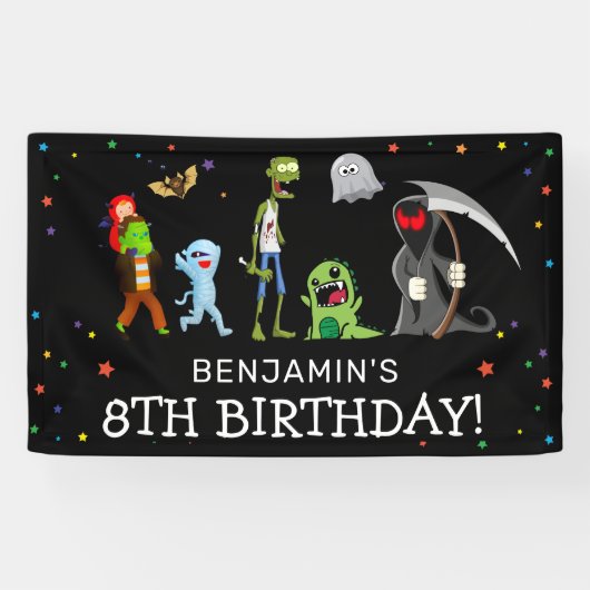 楽しいハロウィンの子供の誕生日パーティー 横断幕 (横)