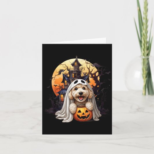楽しいハロウィンの落書き犬の幽霊デザインが楽しい カード (正面)