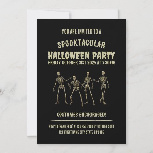 楽しいハロウィンパーティー。おかしいスケルトン 招待状 (正面)
