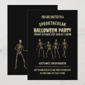 楽しいハロウィンパーティー。おかしいスケルトン 招待状 (正面/裏面)