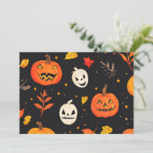 楽しいハロウィンポンプキンと葉のプリント 招待状 (スタンド正面)