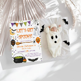 楽しいハロウィン誕生日パーティーキッズのスパイキーファン 招待状