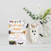 楽しいハロウィン誕生日パーティーキッズのスパイキーファン 招待状 (スタンド正面)