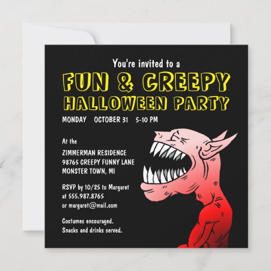 楽しいハロウィン+クリーピーパーティーの招待状 招待状 (正面)