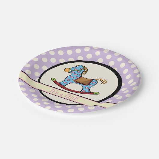 楽しいハートの揺り木馬の紙皿 ペーパープレート (アングル)