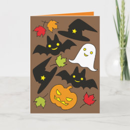 楽しいバットのゴーストハットとジャック・オ・ランタン・ハロウィン カード