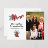 楽しいバフアロープリントの伐採作業員クマのクリスマス写真 シーズンポストカード (正面/裏面)