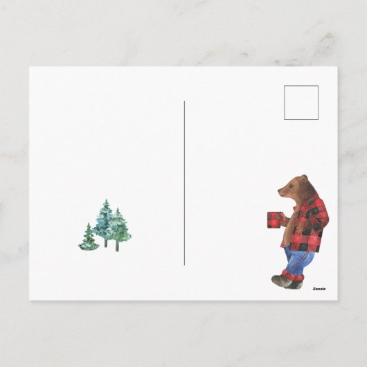 楽しいバフアロープレイドの伐採作業員クマのクリスマス写真 シーズンポストカード (裏面)