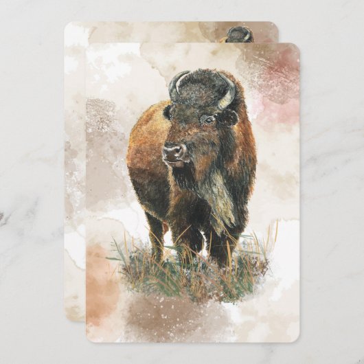 楽しいバフロー ビソン ワイルドライフ アニマル パーク 誕生日 招待状 (正面/裏面)